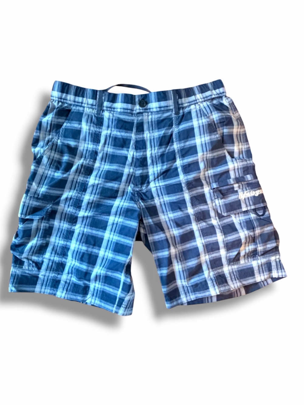 Life Is Good Men's Blue Plaid Swim Cargo Board Shorts Size Large 34-36 Pockets